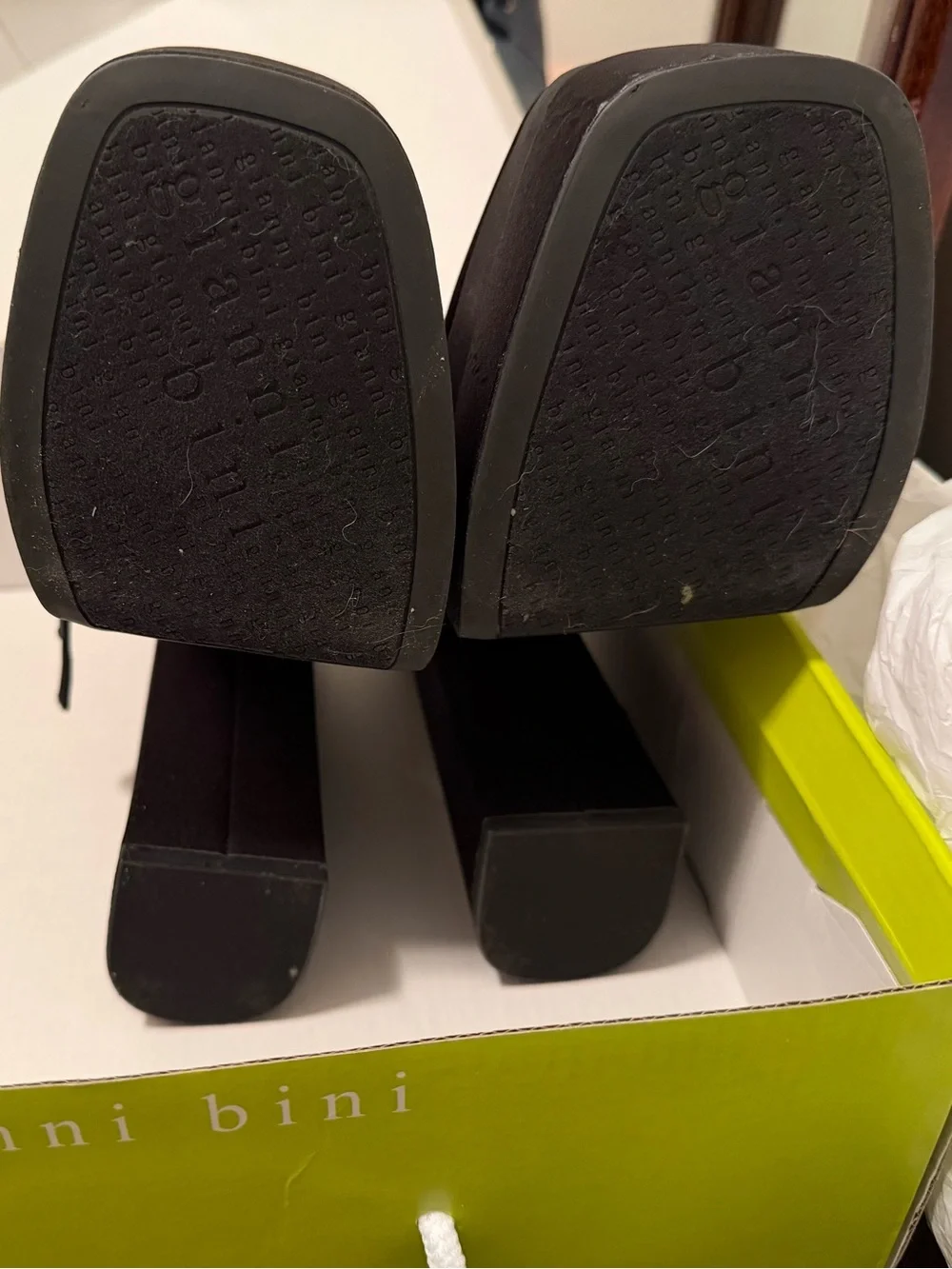 Gianni Bini Black Satin Square Toe Platform Mary Jane Heels